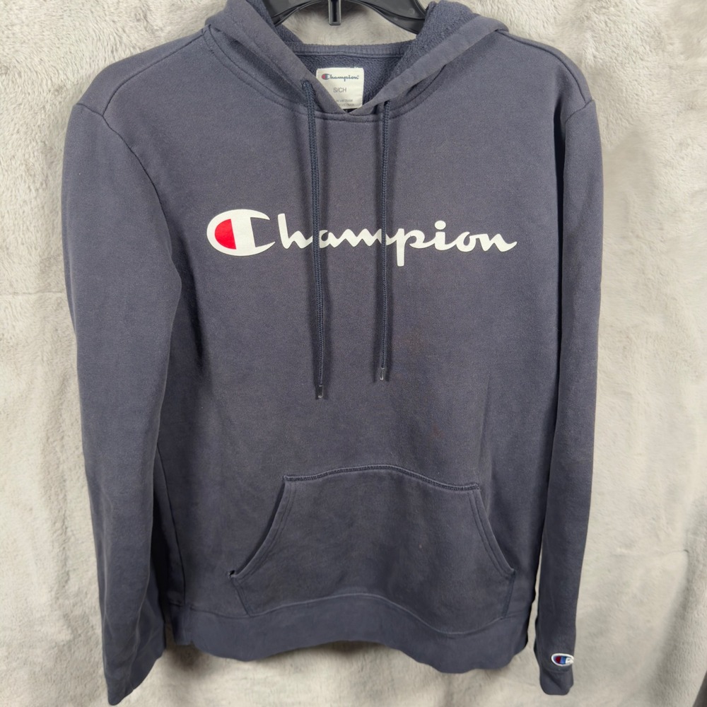 Champion Hoodie Navy Blue‎ Classic Logo Graphic Pullover Men's Size S